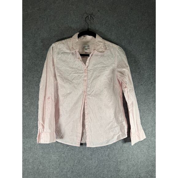 Croft & Barrow Blouse Women Small Petite Pink Embroidered Button‎ Front Feminine - Picture 1 of 7